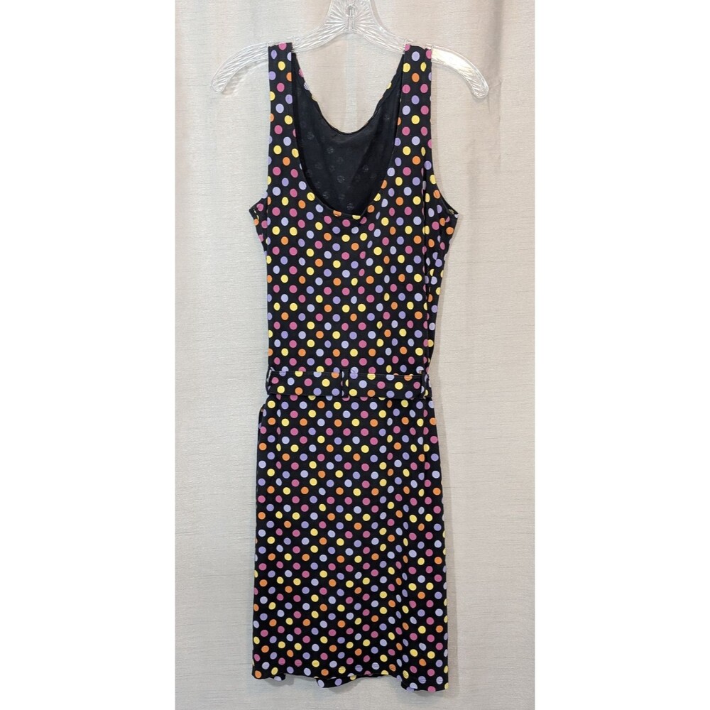 Isaac Mizrahi Dress Women's Medium Sleeveless Black Multicolor Polka Dots Belted